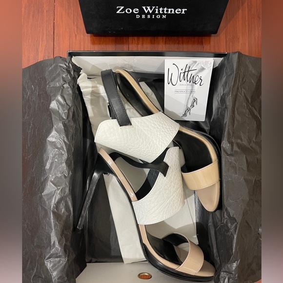 Zoe Wittner design nude/black leather heels - Picture 2 of 11